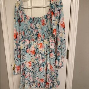 Peach Love California Floral Dress in Blue and Orange